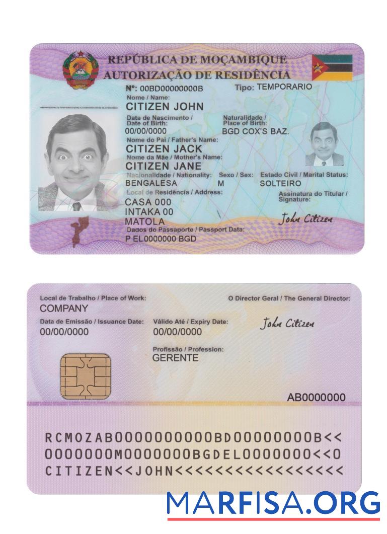 Downloadable Mozambique residence card template